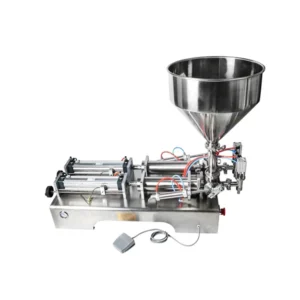 Semi-automatic piston filler with stainless steel hopper and foot pedal