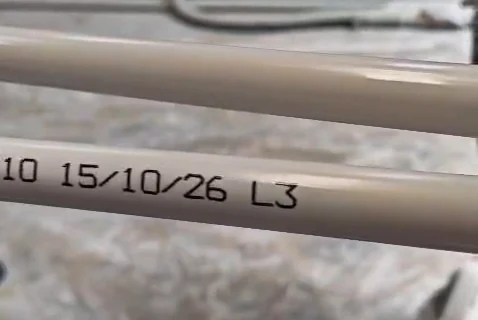 Date information printed directly onto a PVC pipe