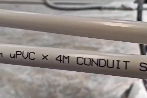 Product information printed on PVC conduit using a Hitachi RX CIJ printer